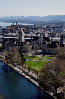 Panorama Stadt Zürich mit Bahnhof und Platzspitz, panoramic city of Zürich with the Rqailway