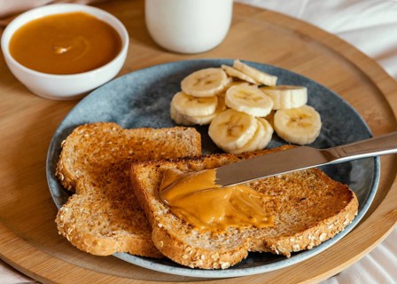 High angle peanut butter bread slice