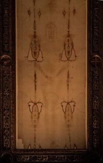 Detail of a copy of the Holy Shroud of Turin, Italy, Europe