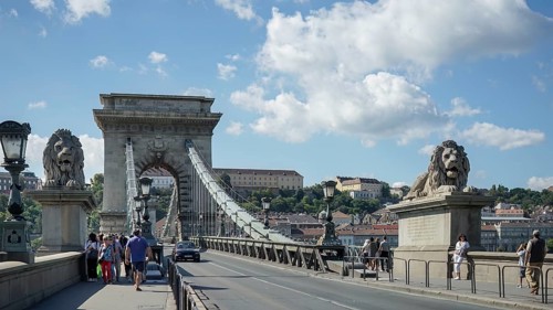 Budapest, Hungary, September 21 : View across the Chain Bridge in Budapest on September 21, 2014.