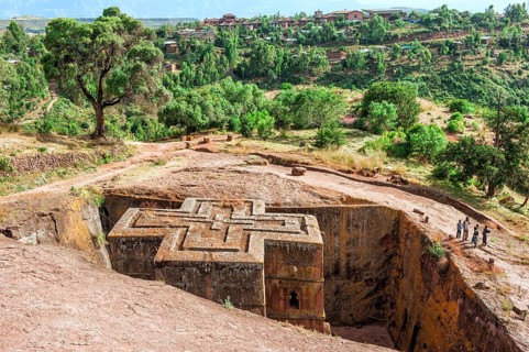 Rock church, rock church, church carved in rock, Bet Giyorgis, St. George, Lalibela, Amhara region,