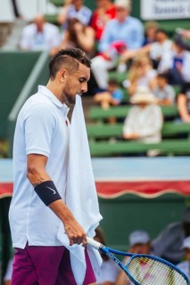 MELBOURNE, AUSTRALIA, JANUARY 16, 2020: Nick Kyrgios (AUS) whilst playing Grigor Dimitrov (BUL) at
