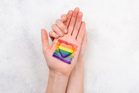 Rainbow flag painted hand