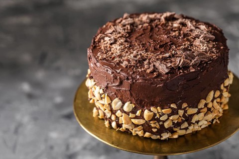 High angle delicious chocolate cake concept 2