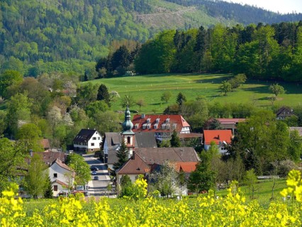 Moosbronn in the N. Black Forest in spring, Marian pilgrimage site, Maria Hilf pilgrimage church