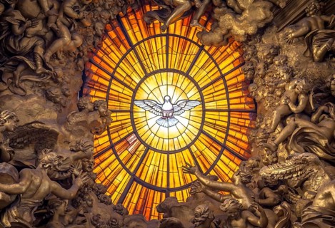 ROME, ITALY - AUGUST 24, 2018: Throne Bernini Holy Spirit Dove Saint Peters Basilica Vatican Rome