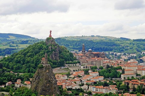 View of Le Puy-en-Velay, Cathedrale Notre-Dame du, Statue of the Virgin Mary on Rocher Corneille,