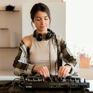 Person producing music indoors 4