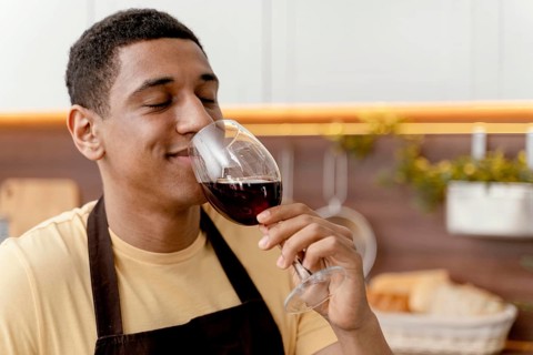 Portrait man home drinking wine 3