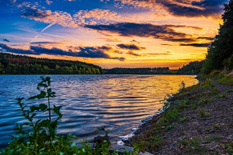 Sunset at the Zeulenroda Sea, Zeulenroda-Triebes, Thuringia, Germany, Europe