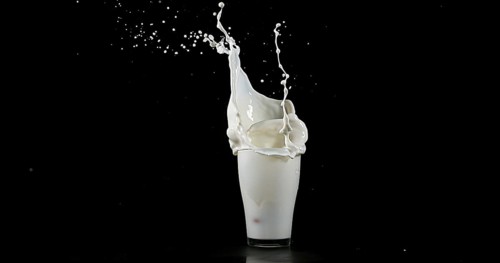 Glass of Milk Exploding against White Background