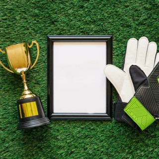 Football composition with frame goalkeeper gloves