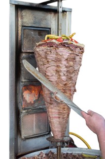 Vertical skewer meat for Doner Kebab, Turkish street food