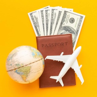 Top view passport banknotes