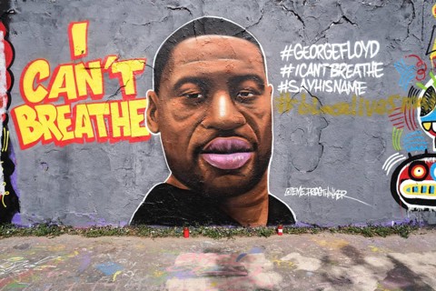 Germany, Berlin, 06. 06. 2020, Mauerpark, inner wall, graffiti wall, portrait of George Floyd