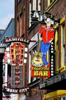 Alan Jackson Bar neon sign on Broadway, Nashville, Tennessee, United States of America