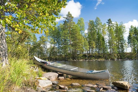 Canoe in the Glaskogen nature reserve, Övre Gla, Värmland, Sweden, Europe