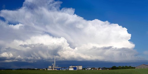 Thundercloud over the Südzucker factory, Plattling, Lower Bavaria, Germany, Europe