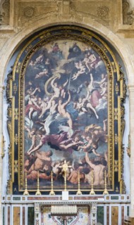 Side altar, Altar of the Souls in Purgatory, painting by Giovanni Andrea Coppola, 1597- 1659, left