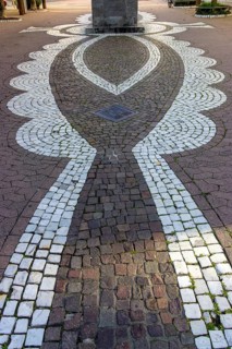Paving mosaic in the pedestrian zone in main street, Pirmasens, Rhineland-Palatinate, Germany,