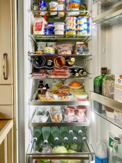 Fridge, well stocked fridge with groceries, emergency stock, Hesse, Germany, Europe