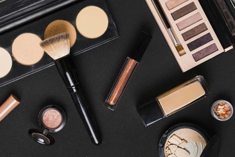 Beautiful set professional makeup cosmetics dark table. Resolution and high quality beautiful photo