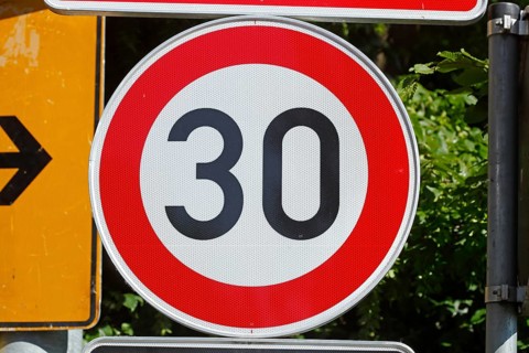 Traffic sign Maximum permitted speed 30 kilometres per hour, Germany, Europe