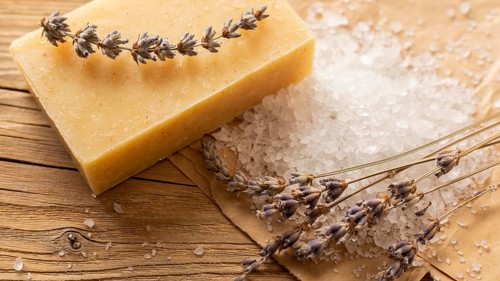 Natural handmade soap with salt lavender