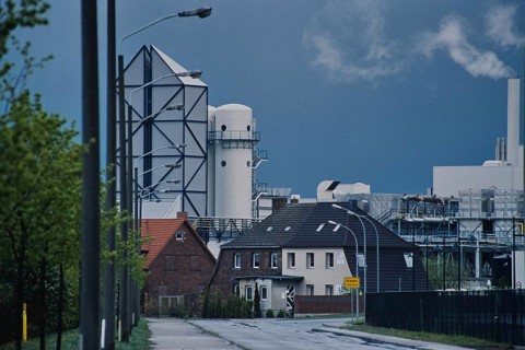 Industry and housing around 1993 in Greppin, now part of Bitterfeld-Wolfen, district of