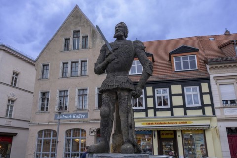 Perleberger Roland on the large market square, Perleberg, Brandenburg, Germany, Europe