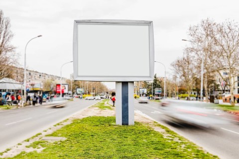 White billboard advertising mockup busy street