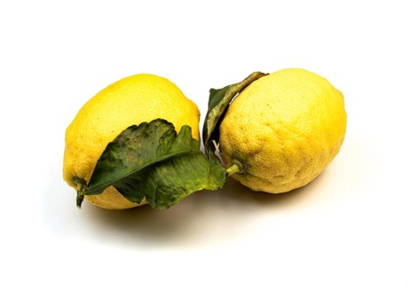 close-up of Amalfi lemons, sfusato amalfitano, on white background