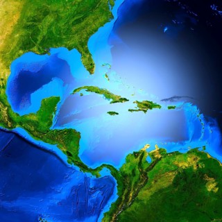 Detailed 3D render of the map of Central America showing the Caribbean sea, The Gulf of Mexico,