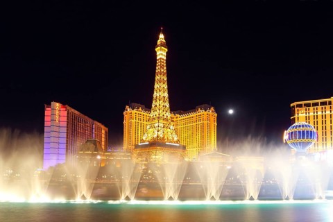 Paris Casino and Hotel by Night, The Strip, Las Vegas, Nevada, USA, North America