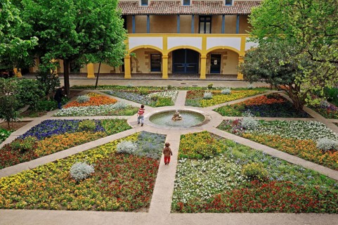 Garden with fountain, Espace Van Gogh cultural centre, former hospital, Arles, Bouches-du-Rhone,