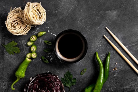 Close up view soy sauce concept