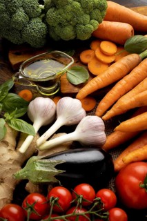 High angle bunch fresh vegetables arrangement