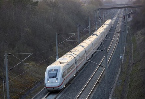 Electric high-speed train on the high-speed line between Stuttgart and Mannheim, Baden-Württemberg,
