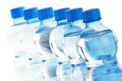 Composition with empty polycarbonate plastic bottles of mineral water