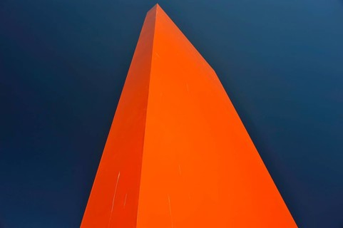 Rhine orange, sculpture by Lutz Fritsch, at the mouth of the Ruhr into the Rhine, Duisburg, Ruhr
