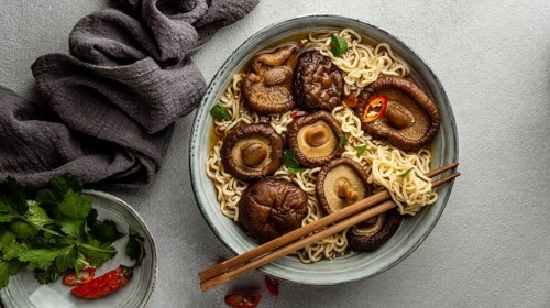 Flat lay noodles bowl