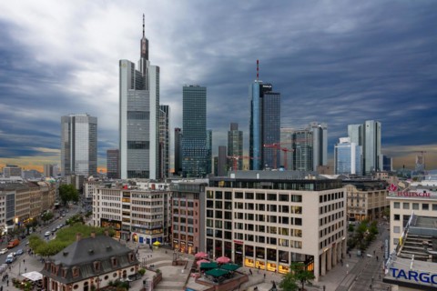 FRANKFURT, GERMANY - SEPTEMBER 16: Skyscrapers and the skyline of Frankfurt, Germany on September