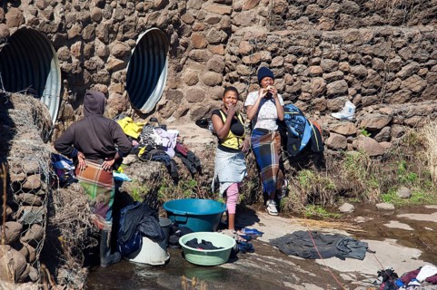 Women doing laundry, Mokhotlong District, A14, Lesotho, Africa