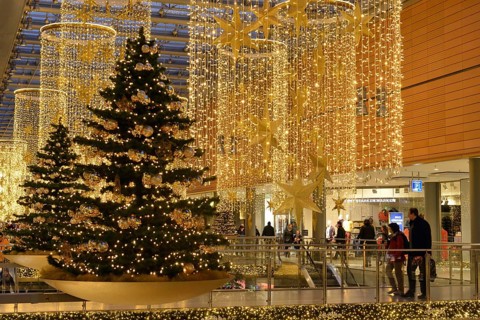 Shopping centre Potsdamer Platz arcades, decorated for Christmas, Christmas tree, Christmas trees,