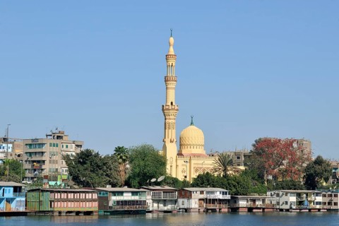 Modern Mosque, Houseboats, River Nile, Kit-Kat Area, Giza, Cairo, Egypt, Africa