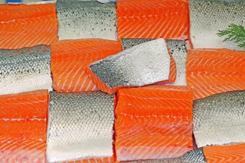 Fresh salmon at the fishmonger