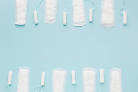Feminine hygiene items flat lay