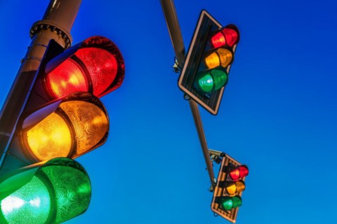 Traffic lights over urban intersection
