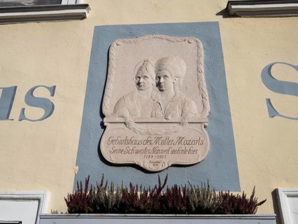 Commemorative plaque on the Mozart House in St. Gilgen am Wolfgangsee, birthplace of Mozart's