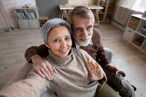 Adorable senior couple taking selfie_2